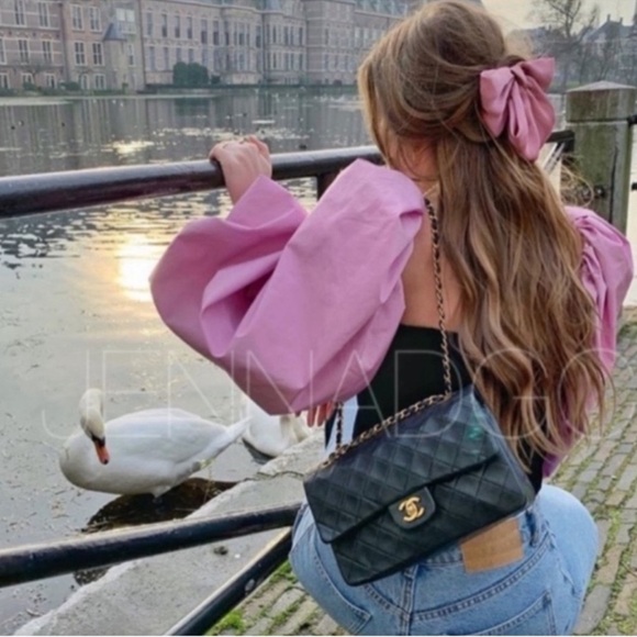 ZARA PUFF SLEEVES PINK VELVET BLACK BLOUSES LIMITED EDITION BLOGGER FAV - Picture 8 of 16